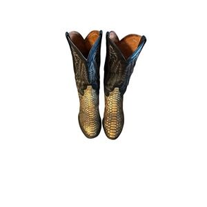 Vintage Dan Post Snake Skin Cowboy Boots Mens Sz 12D Black & Exotic Python